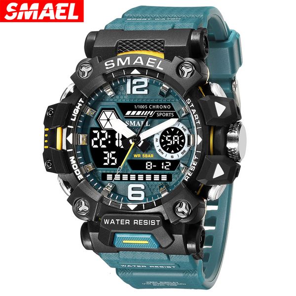 Relógios de pulso Smael Dual Dual Men Watches Sports Sports Waters Watch Military Military Stopwatch Watart Wristwatch Male Digital Relógio 8072 230517