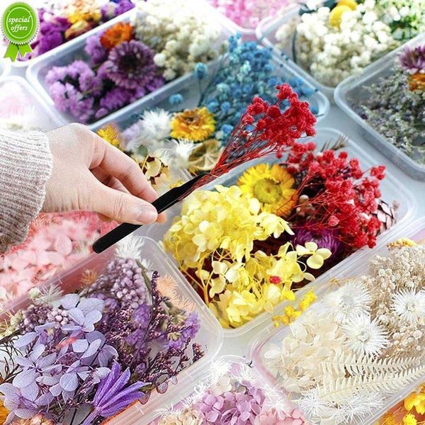 Neue 1 Box mit natürlichen getrockneten Blütenblättern, DIY-Handy-Shell-Kerze, handgefertigtes Kunsthandwerk, Epoxidharz-Anhänger, Halskette, Schmuckschatulle
