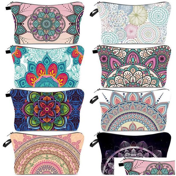 Aufbewahrungstaschen Mandala Kosmetiktasche Böhmen 3D-Druck Bräute Make-up Polyester Mädchen Frauen Beutel Weihnachten Neujahr Geschenk Drop Lieferung Ho Dhhb0