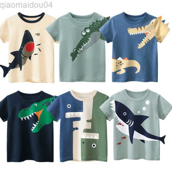T-Shirts 3D Karikatür Hayvan Baskı Tişörtleri Erkekler İçin Yaz Pamuklu Tee Dinozor Köpekbalığı Baskı Kıyafetleri 2-10 Yıllık Çocuk Tees Giyim AA230518