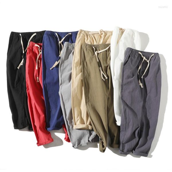 Calças masculinas 2023 Refrescante algodão de verão e linho em estilo chinês Casual Feet Sports Sports Sports