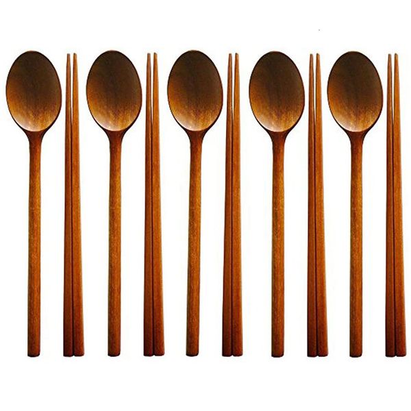 Set di stoviglie Albero di giuggiola fatto a mano Combinazioni di stoviglie coreane in legno Utensile 5 Set di cucchiai e bacchette Promozione 230518