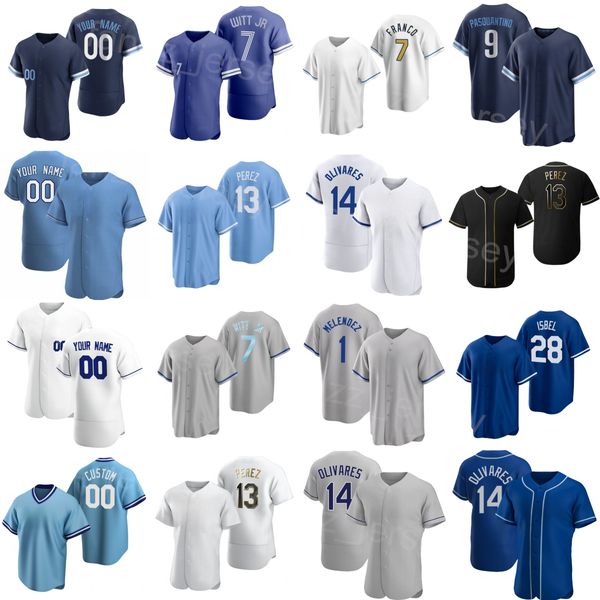 Baseball 1 Maglia MJ Melendez 28 Kyle Isbel 14 Edward Olivares 7 Bobby Witt Jr 13 Salvador Perez 9 Vinnie Pasquantino Pullover Space City Colore cucito Uomo Bambini H-J