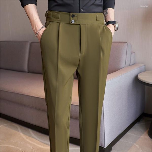 Abiti da uomo Stile britannico Estate Vita alta Pantaloni casual da uomo con elastico in vita Design Pantaloni da abito Social Wedding Party Formal