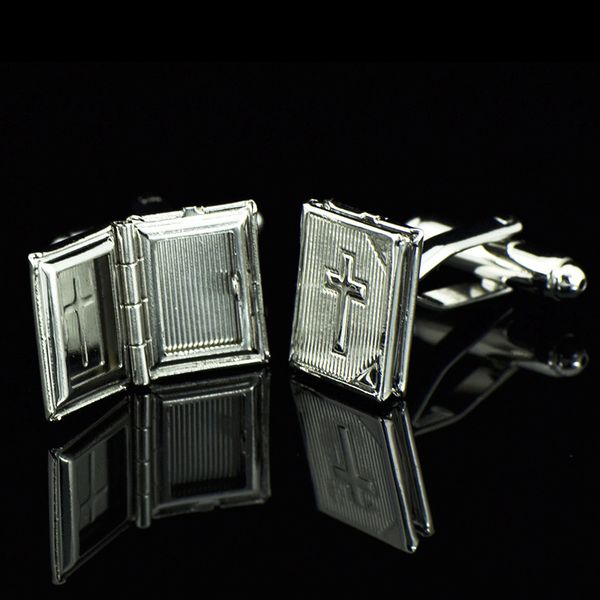 Metal Cufflinks Camisa francesa Banquet Banquet Presentes de casamento Cristo Bíblia Jesus Cross pode abrir e colocar links de manguito fotográfico