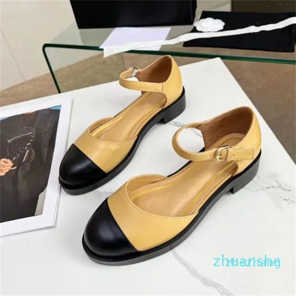 2023-Sandali di lusso preppy Mary Jane scarpe da donna Tacco basso da donna Scava fuori scarpa singola Taglia grande 35-41