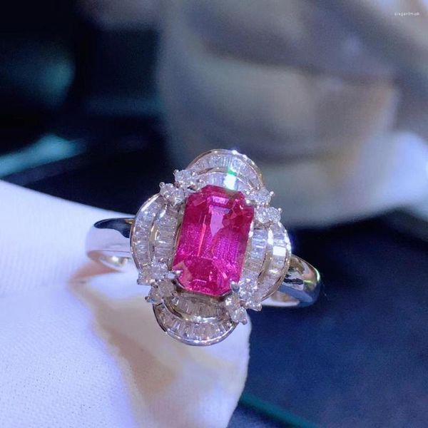 Küme Yüzükleri H614 Pembe Safir Halkası Gerçek Saf 18 K Doğal Taşlar 1.54Ct Elmas Taş Kadın