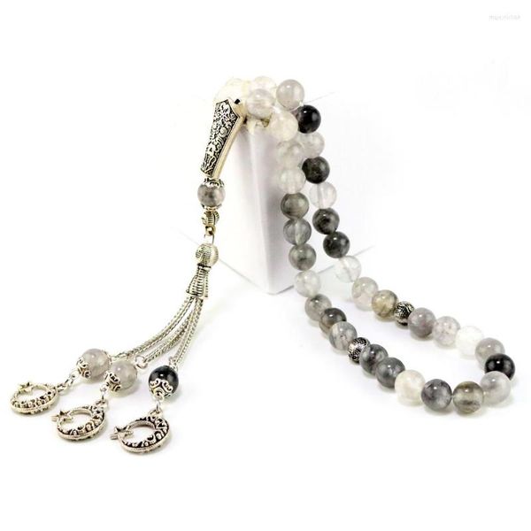 Perline Agate e cristallo Tasbih Stile nappa Grigio Preghiera musulmana 33 99 Gioielli bracciali islamici Misbaha