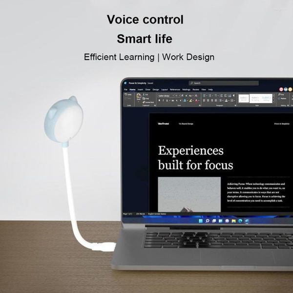 Luci notturne Smart Desktop Light Controllo vocale Simpatica lampada da comodino Interfaccia USB Multicolore che cambia RGB per la decorazione domestica del soggiorno