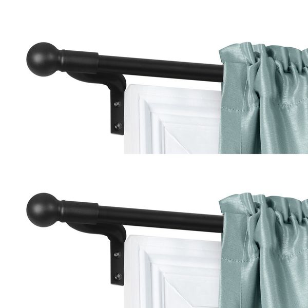 Smart Rods, kein Messen, einfache Installation, verstellbare Café-Fensterstange, 121,9 bis 304,8 cm, mit Kugel-Endstücken, schwarz, 2er-Pack Stangen