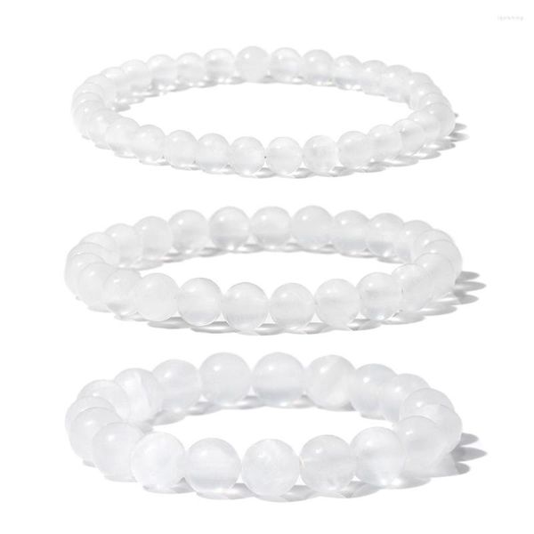 Strand 6 8 10 MM Reale Naturale Agata Pietra Braccialetto Nero Bianco Howlite Selenite Per Le Donne Uomini Healing Reiki Gioielli