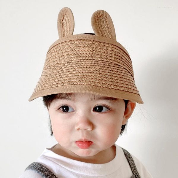 Berets Kleinkind Baby Kleinkind Kappe Sonnenschutz Atmungsaktive Stroh Hut Sommer Strand Mädchen Prinzessin Hüte Nette Ohren Kinder Kappen Junge motorhaube 1-2 Jahre