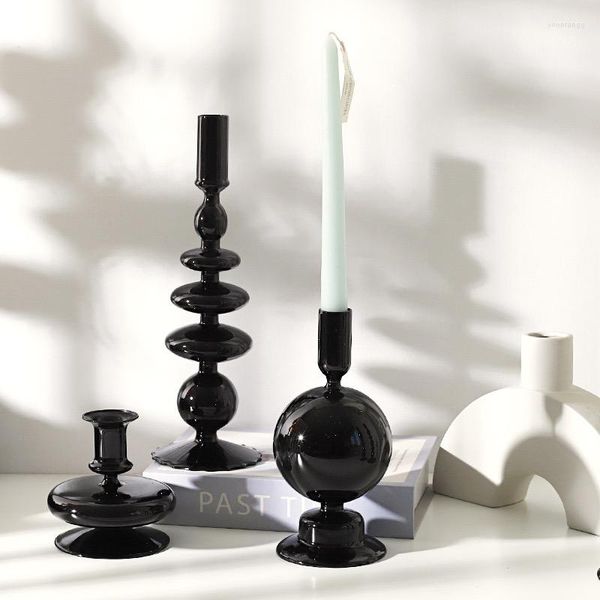 Portacandele Candl Portacandele nero Lusso moderno Candele trasparenti Vaso da tavolo Stand Vasi Bottiglia Nordic Pe De Vela Tealight