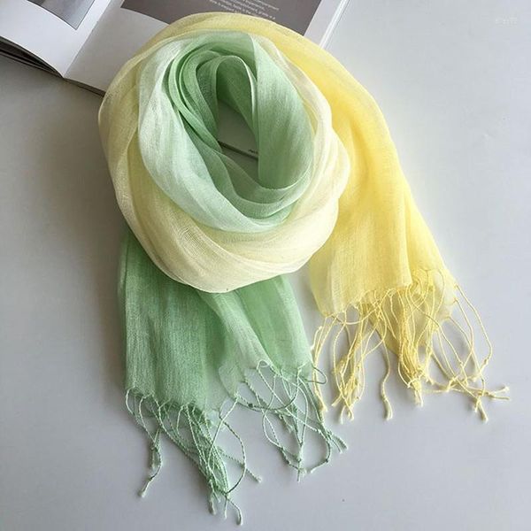 Шарфы льняная градиент женщина весенний шарф эхарп мусульманский хиджаб Файдбард Шары галстук