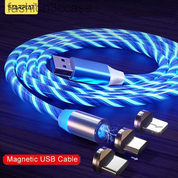 3 IN1 Cabo magnético LED LED LED CABO MICRO USB PARA SAMSUNG S10 Tipo C Carregamento para cabos do carregador de ímãs Tipo C Tipo C Cabos