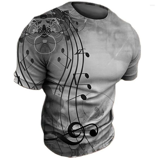 Camisetas masculinas notas de música de verão imprimem masculino de poliéster de poliéster de polos curtos camiseta de manga curta casual size tops camisetas 6xl