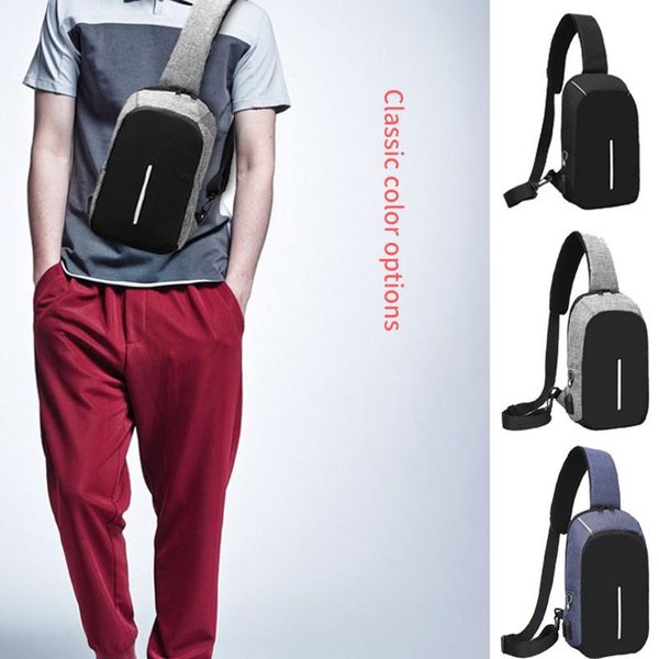 Bolsas de cintura Adisputent Casual Sling Nylon Saco de peito Men USB carregando uma viagem curta ombro Crossbody Anti -roubo à prova d'água