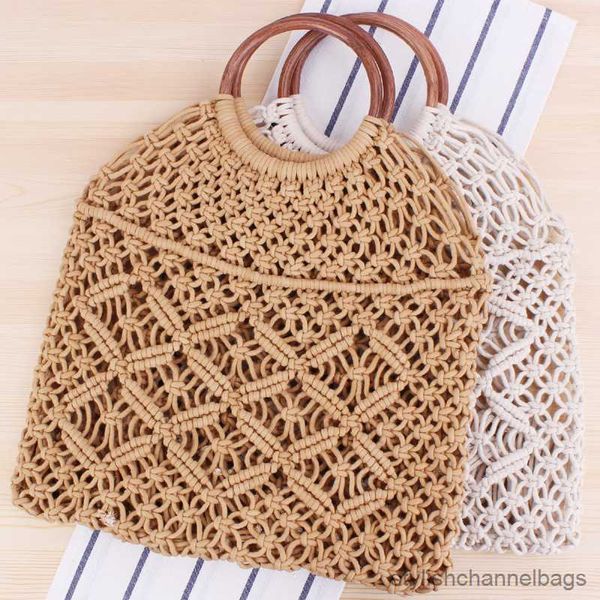 Sacos de material Rattan Handle Totes Cotton Cotor Rede Bolsas de palha de saco