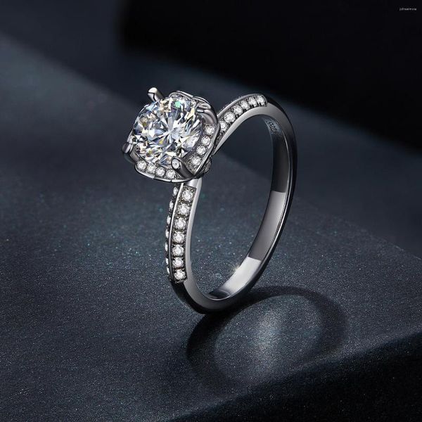 Cluster-Ringe 1CT runder Moissanit 14K vergoldeter Ring für Frauen D Farbe VVS1 EX Lab Diamond Engagement 925 Sterling Silber