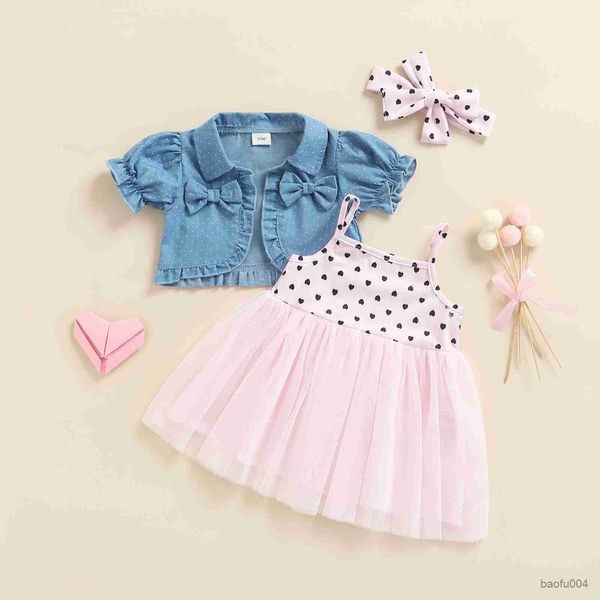 Completi di abbigliamento Neonate Vestiti estivi per bambina Abito senza maniche in tutu di tulle e giacca a maniche corte e fascia 3 pezzi R230718