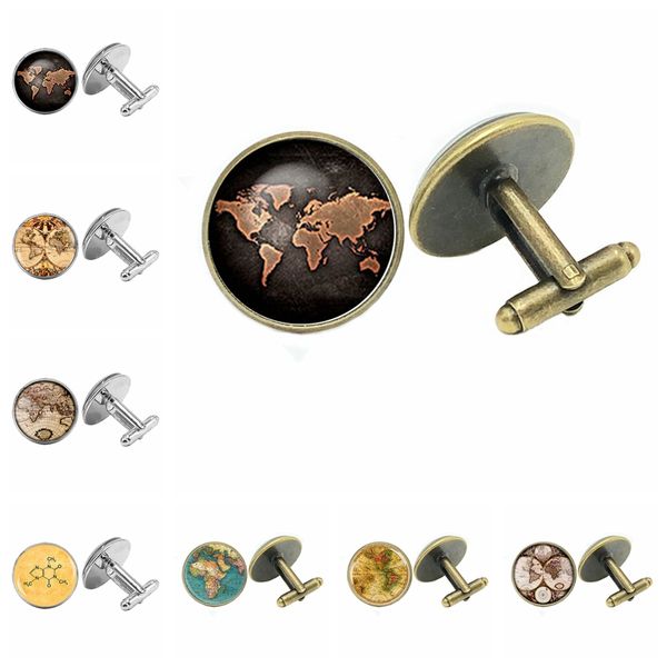 2020 New Black Earth Globe Distrange / Bronze Bufflinks Gothic Glass Covex Men's Cufflinks Jóias de presente masculinas