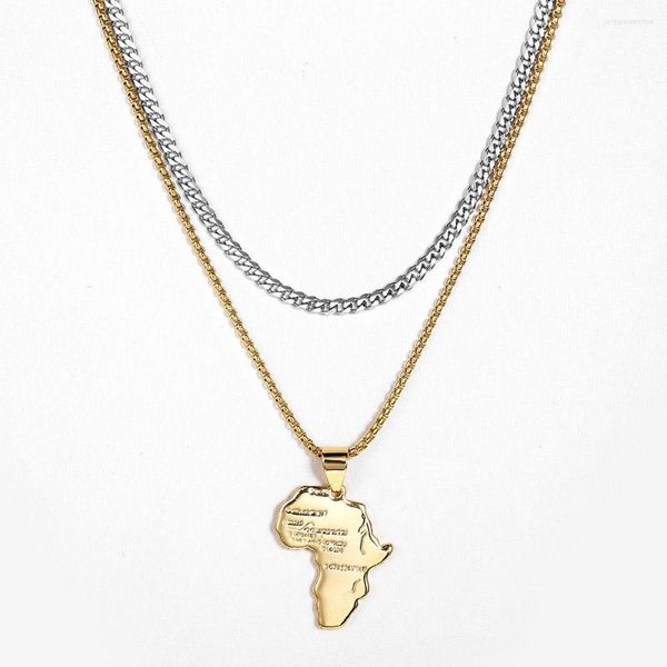 Anhänger Halsketten Vintage Afrika Karte Form Halskette für Frauen Männer Gold Farbe Box Link Kette Silber Curb Cuban 2023 Mode schmuck