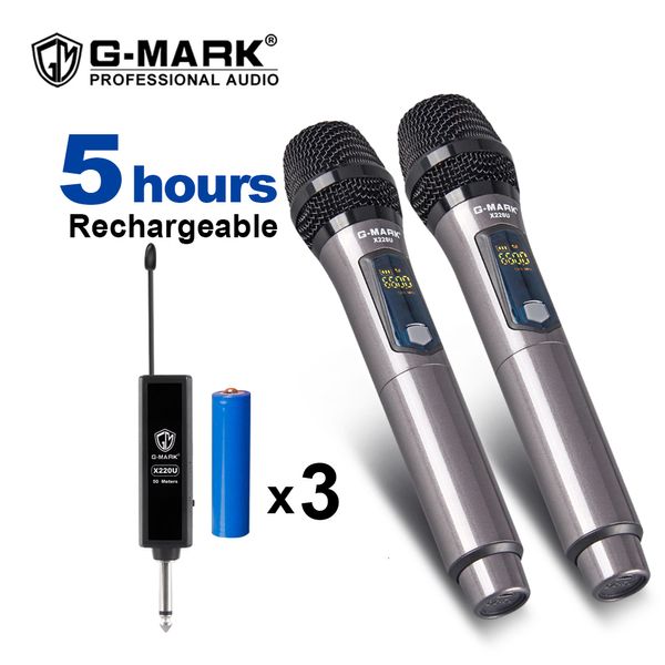 Микрофон Беспроводной микрофон G-Mark X220U UHF Караоке-микрофон записывает ручное управление 2-канало