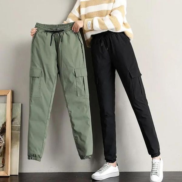 Capris Winter warme gerade Hosen Frauen Herbst Winter erwärme Hose draußen tragen Leggings Elastische Taille Folienkordelschwitzpant