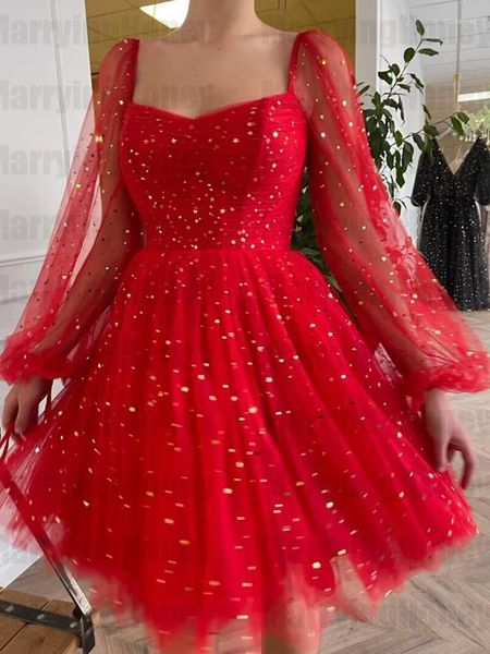 Abiti da festa Sparkle Tulle stellato Ritorno a casa per adolescenti Abito da ballo a maniche lunghe Abiti da sera formali