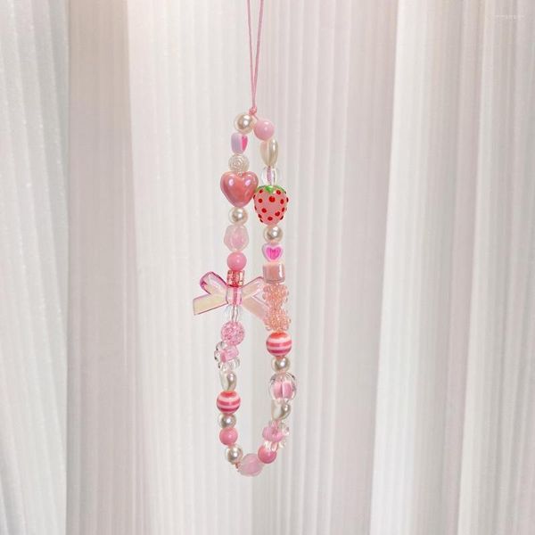 Keychains Kawaii Girl Diy Phone Chain Pink Accessories Fashion Harajuku Jóias geométricas fofas Korea Ins Charm Keychain