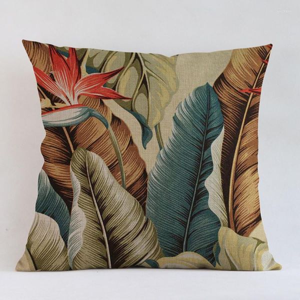 Travesseiro de travesseiro pintado de flor tropical folhas de linho Tampa Flores Floral Covers para Sofá Cadeira House de Coussin