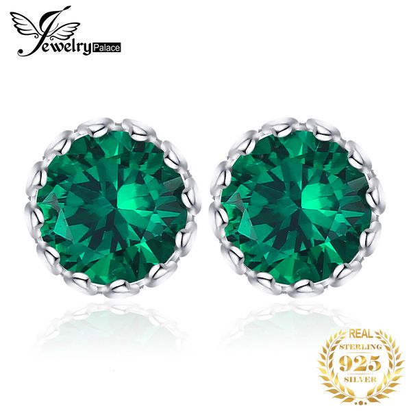 Hoop Huggie Jewelrypalace redondo verde Nano Emerald 925 Brincos de prata de prata esterlina para mulheres Declaração de moda Jóias de pedras preciosas 230517