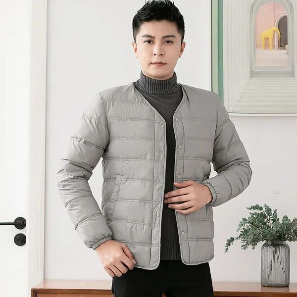 Herren Daunenjacke aus Baumwolle für Herren, verdicktes Innenfutter, Parkas, Winterkleidung, warm und leicht, kurz gepolsterter Mantel, langärmelig, lässig, Oberbekleidung, Jaquetas