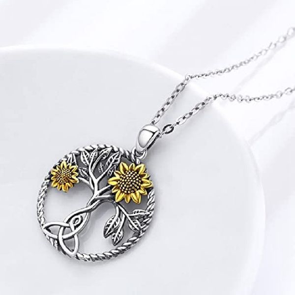12 Stück modische, kreative Baum des Lebens-Sonnenblumen-Anhänger-Halskette, geeignet für Damen-Geburtstagsparty-Accessoires