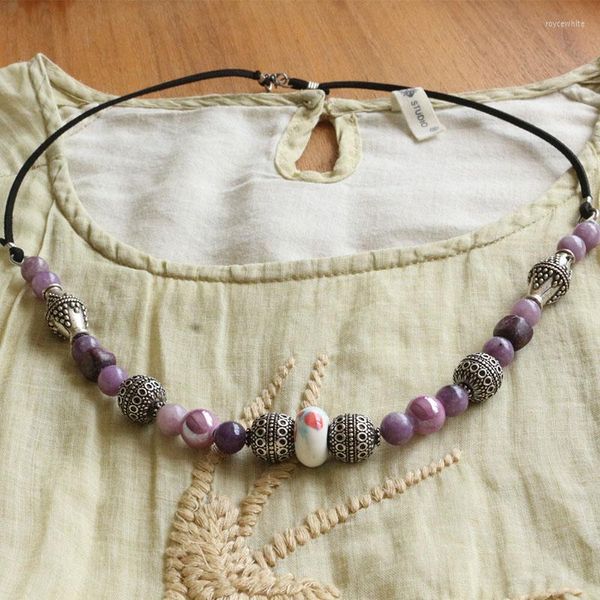 Anhänger Halsketten Slawischer Steinschmuck Machen für Frauen Keramik Amethyst Halskette Wikinger Stammesbrosche Mittelalter Lunula DIY