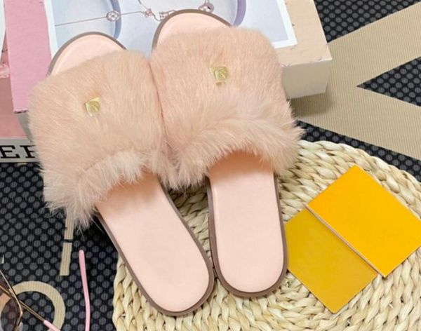 Fashion feminino Flippers de lã Flipes de luxo Brands Sandals Sapatos planos de lã plana