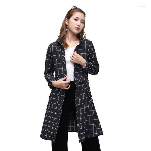 Damen-Grabenmäntel, Streifenmantel für Frauen, Übergröße, koreanische Kleidung, zweireihig, schwarz, Windjacke, Duster, Herbst 2023, lang, 5XL