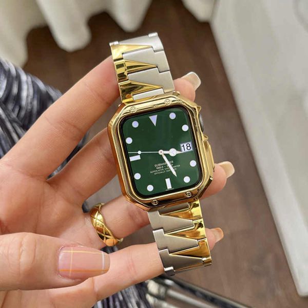 Pulseira de aço inoxidável para apple relógio Ultra 8 7 Banda 49mm 45mm 41mm Metal WatchBand Bracelet para Iwatch Series 3 4 5 6 SE 44mm 40mm 42mm 38mm Acessório de diamante dourado