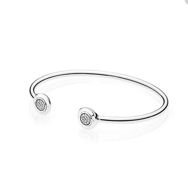 925 Bangle de punho de manguito de prata esterlina para jóias de pulseira de diamante de cristal Pandora para mulheres, namorada, presente de casamento de pulseiras de casamento com caixa de caixa original por atacado