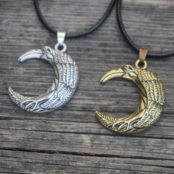 Ketten Norse Celtics Slavic Viking Moon Raven Halskette Talisman Double Side Bird Jewelry