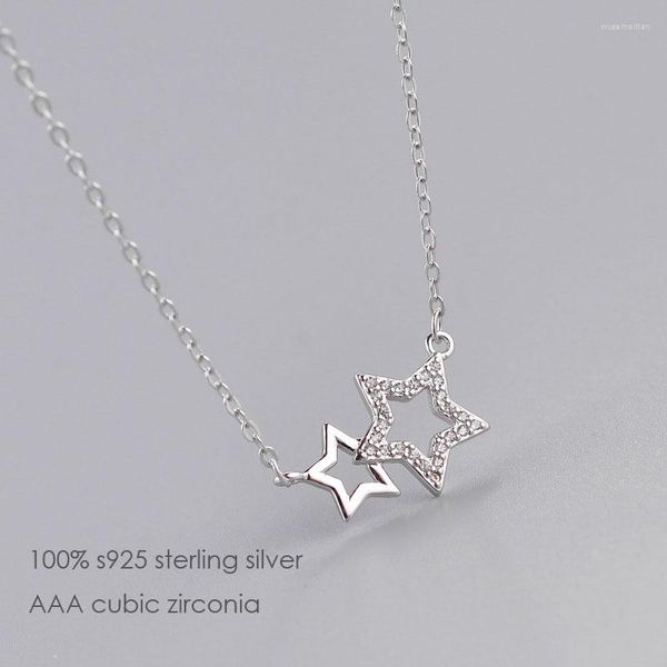 Anhänger Halsketten Echt 925 Sterling Silber Kristall Doppel Sterne Halskette Rhodiniert Cz Choker Schmuck Für Mädchen