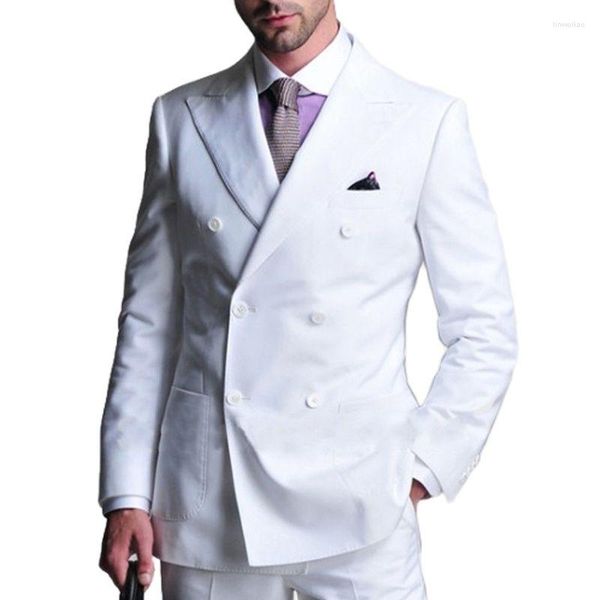 Herrenanzüge Zweireiher Weiße Männer Slim Fit Für Hochzeit Party Abendessen 2 Stücke Bräutigam Smoking Männliche Mode Jacke Mit Hosen 2023