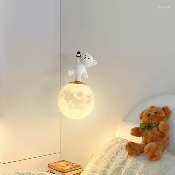 Lustres de lustres de crianças fofas de cabeceira branca luminárias de urso moderno