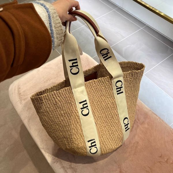 4 Arten Chlo WOODY Korbtasche Strohtaschen Mann Schulterhandtaschen Totes Strandmode Frauen gewebt Hollow Out Shopping Luxus Designer Umhängetasche Clutch Lady Hobo Geldbörse