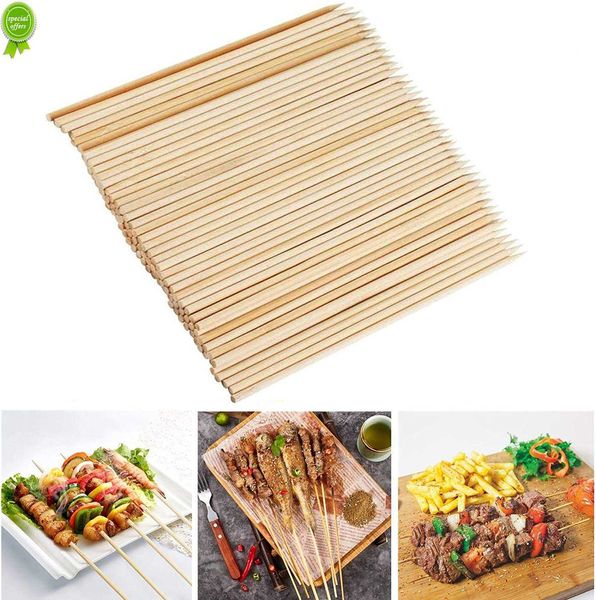 Nuovi 100 pezzi spiedini di bambù robusti barbecue usa e getta frutta bastoncini di legno naturale barbecue party buffet cibo barbecue strumenti accessori