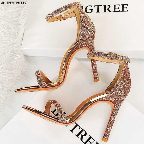 Sandalen BIGTREE Schuhe Sexy High Heels Frauen Pumps Sparkle Pailletten Stiletto Heels 10 cm Party Schuhe Frauen Heels Sommer Frauen Sandalen neue J230518