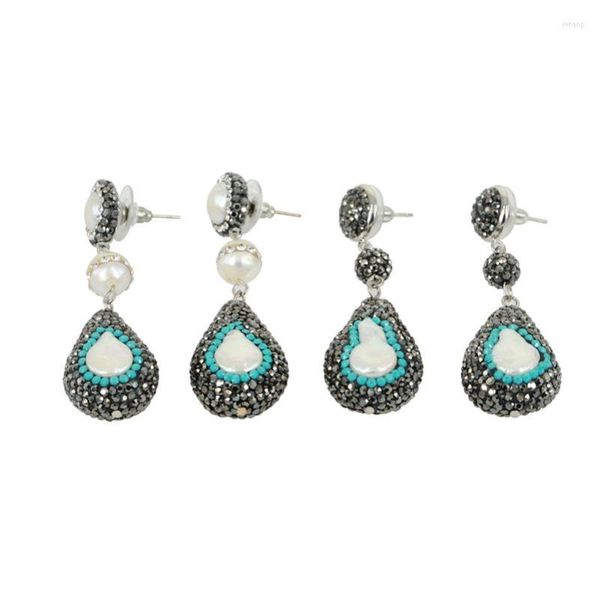 Dangle Küpeler Waterdrop Gözyaşı Şekli İnci Pave Rhinestone Boncuklar Takımları ile 8mm Top Konnektörleri Kadın Takı