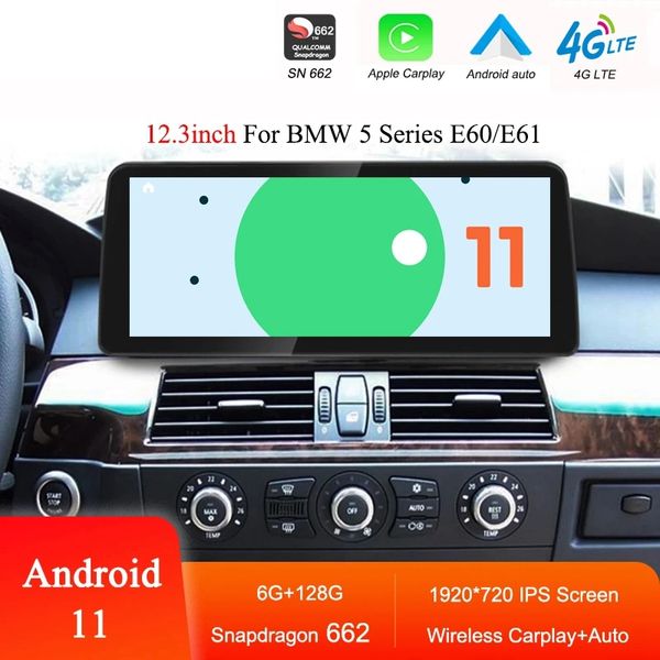 12.3 inç Android 11 SN662 Araba Android Multimedya Oyuncu Radyosu BMW 5 Serisi E60/E61 SIM BT Carplay GPS Navigasyon Dokunmatik Ekran