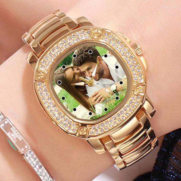 Orologi da polso Orologio con strass color oro Orologio da polso Po personalizzato da donna Stampa immagine personalizzata Personalizza orologio Regalo fai da te per ragazza