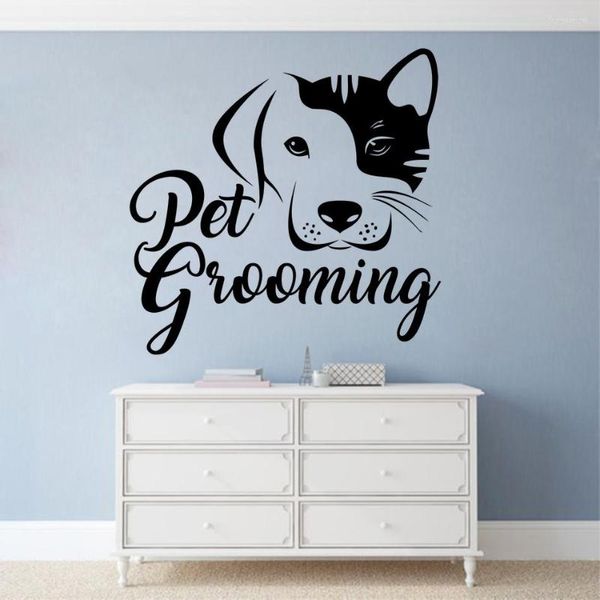Adesivi murali Pet Grooming Sign Logo Decal Animali domestici Sticker Salon Interior Decor Testa di cane Modello Murales Animali Poster